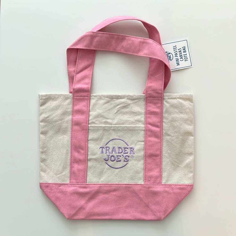 Trader Joes Mini Pastel Canvas Tote Bag (Pink)